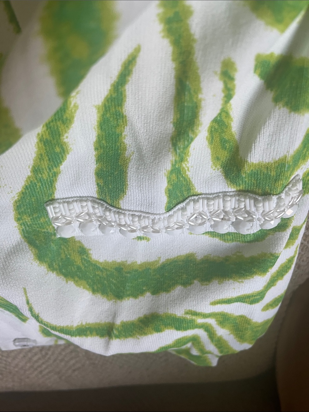 berek White and Lime Green Zebra-Print Cardigan and tank with Beaded Trim - Picture 6 of 9